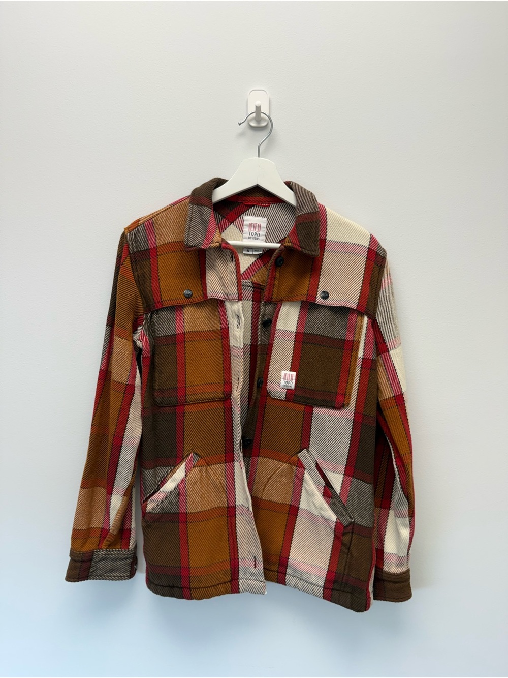Topo Designs Women's Plaid Utility Shirt Jacket - Brown, Cream, & Red - size S